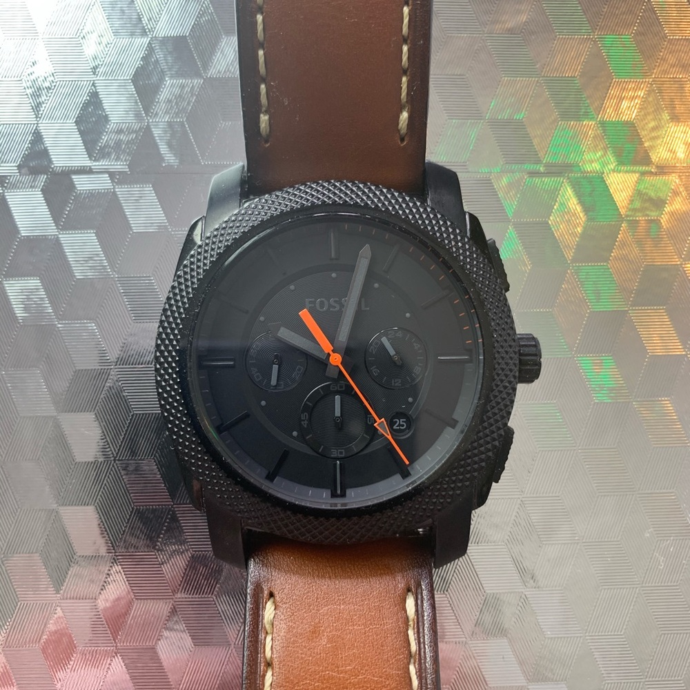 Fossil Men’s Black Watch with Brown Leather Band